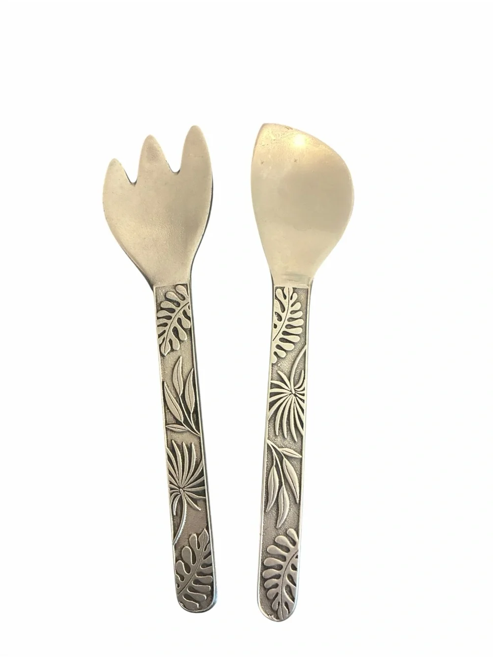 Wilton Armetale Tropical Leaf Salad Server Set Fork Spoon Pewter Finish USA